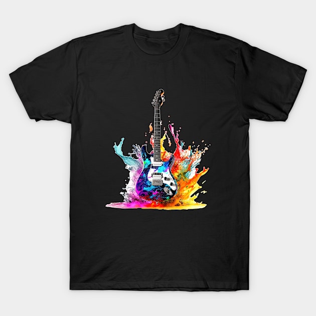 Guitar with Colorful Splash T-Shirt by ZombieTeesEtc